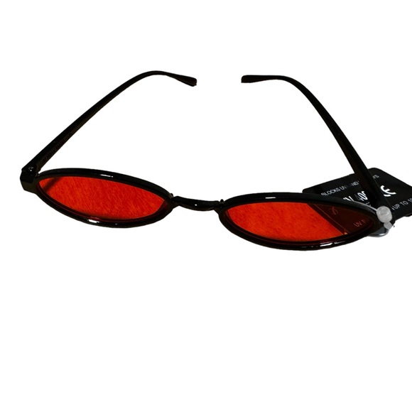 Women’s Black Frame Orange Lens Slim Oval Sunglasses - Picture 3 of 3